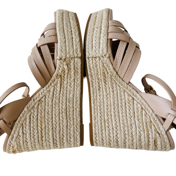 COACH Beige Dottie Open Toe Ankle Strap Wedge Espadrille Sandals Size 6 - Picture 7 of 16